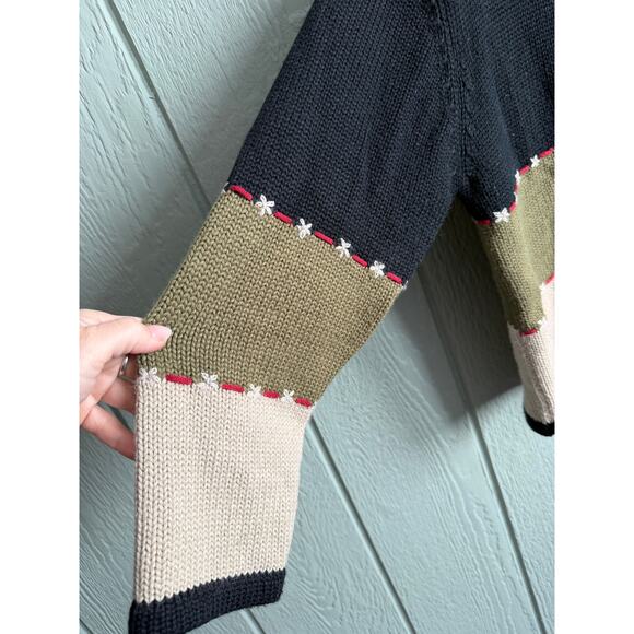 Vintage Knit Cardigan Sweater Scandinavian Hook Closure Embroidered XL Wool - Picture 4 of 6